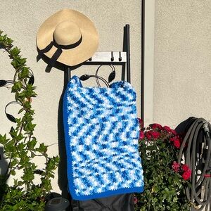 Cozy Blue and White Crochet Handmade Baby Blanket